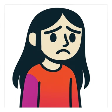 pale girl with long black hair, sad expression, vibrant toon style sticker