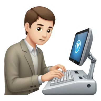 Man tapping computer sticker