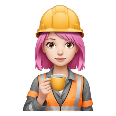 сделай молодую девушку с розовыми волосами, накрашенную красиво, с стаканчиком кофе  и в каске без лого sticker