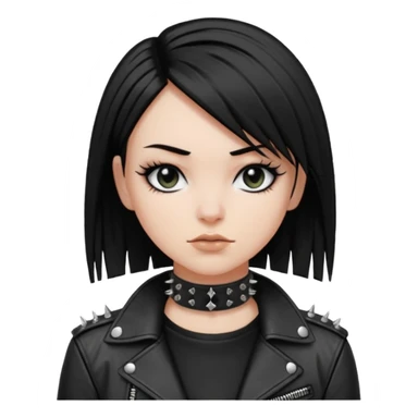 A white girl with Black eyes and black straight hair with a bob with a black spiked chocker with punk clothes with a leather jacket on sticker