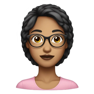 woman long hair with eye glasses big eyes pink lips black hair round face sticker