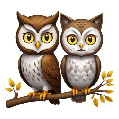 Owl on a branch with a cat's head with only one owl sticker
