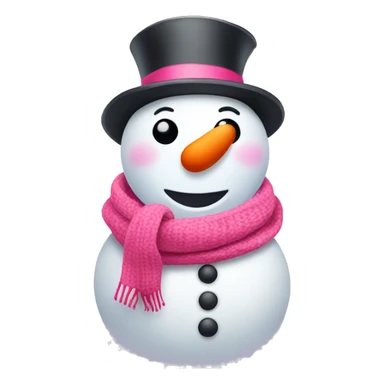 Snowman, wearing a pink hat and scarf, and red lips sticker