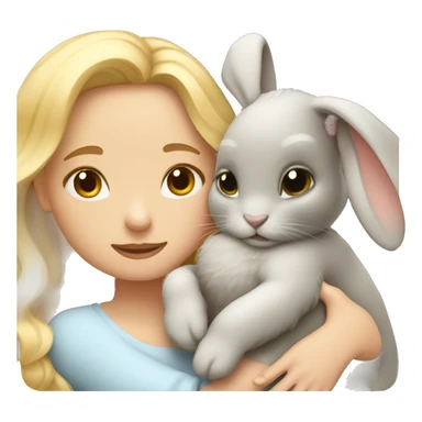 Blond wavy hair girl cuddling a honey grey rabbit sticker