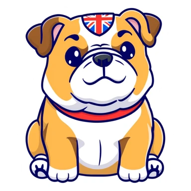A cute cartoon English bulldog with small English flag sticker