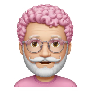 very white bearded and white mustached, pink short curly haired, wearing glassess sticker