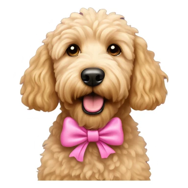 a golden doodle with a pink bow sticker