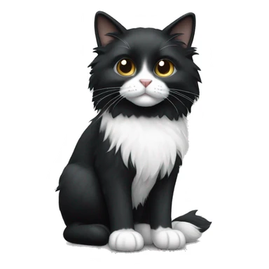 Black long haired cat with white patch on chest and white paws sticker
