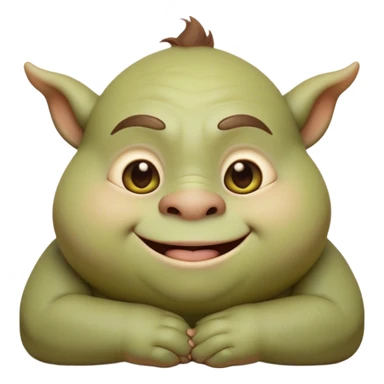 Cinematic Cute Ogre Portrait Emoji, with a surprisingly endearing, plump and huggable figure in soft earthy greens and browns, featuring big, kind eyes and a bashful smile, simplified yet irresistibly adorable, highly detailed with a soft glowing outline that captures the charm of a friendly giant who seems ready for a warm hug! sticker