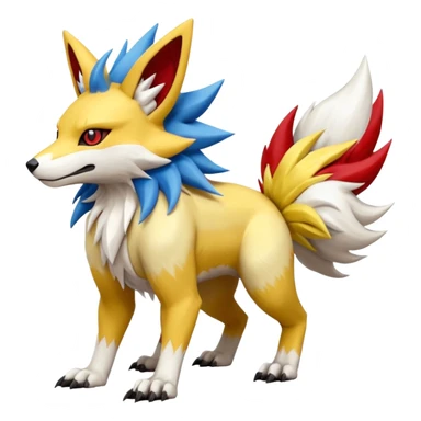 Feral Quadrupedal Digitigrade Zangoose-Jolteon-Lycanroc-Furret-Renamon-Zeraora-Vernid-fusion-hybrid-creature, full body  sticker