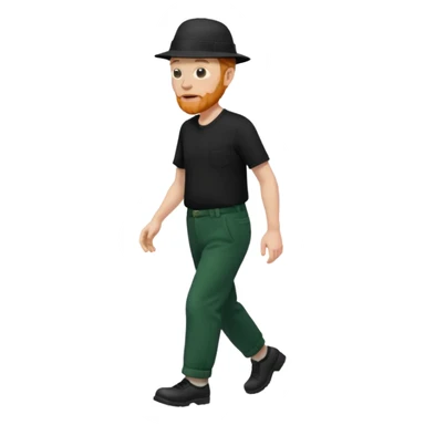 גבר זקן ג'ינג'י מלא כובע שחור הפוך חולמה שחורה ומכנסיים ירוקות ארוכות מבצע הליכה במקום  sticker