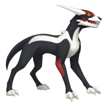 Black Cool Edgy Nargacuga-Houndoom-Garchomp Fakémon with Red and white Edgy markings, full body sticker