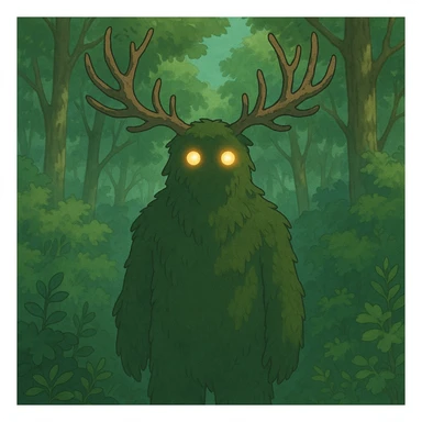 forest spirit with glowing eyes in ghibli style sticker