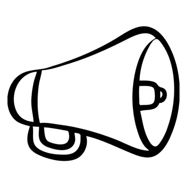 A hand-drawn megaphone or bullhorn icon with handle sticker