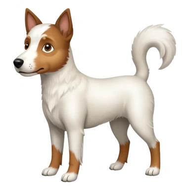 a full body large white parson russell looking dog the size of a kelpie with light brown ears and a light brown patch on one eye and a large snout sticker