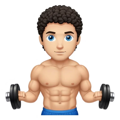 caucasian black haired curly gym guy with dumbells blue eyes sticker
