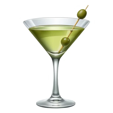 martini with 3 green khaki olives all at the same stick and same size . liquid should be a clear color.  sticker