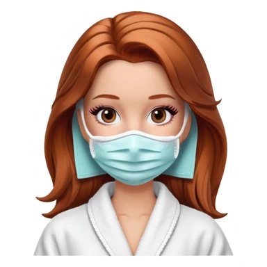 A Barbie face with shoulder-length reddish-brown hair, makeup, a smeared face mask, and a bathrobe. sticker