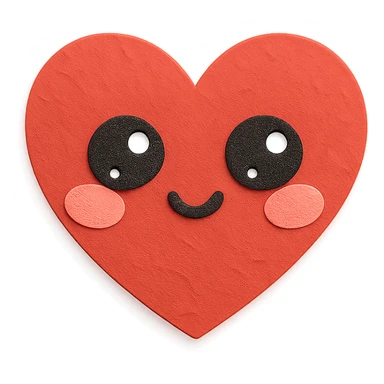 kawaii red heart, blushing, big shiny eyes, soft pastel palette, no arms or legs, full body, paper craft style sticker