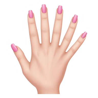  pink  close-up of a human hand with exactly five fingers, beautifully manicured nails, glossy pink nail polish, elegant nail shape, soft lighting, realistic style, isolated on transparent background" sticker
