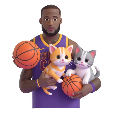 LeBron James handing a kitten and a basketball sticker