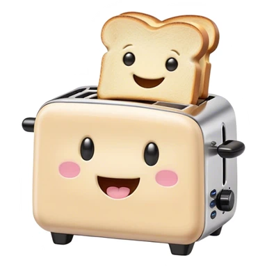 Cute Kawaii Toaster, tiny and square, soft pastel cream with a happy smile, chubby cheeks, two little toast slices popping out, giggling in excitement! sticker