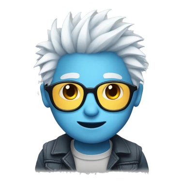 Cute male emojis with blue skin, medium length white spiky hair & glasses sticker