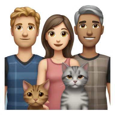Family girl with brown hair and hezel eyes, a tabby gray kitten, a gray Scottish cat and a man with black short hair with brown eyes sticker