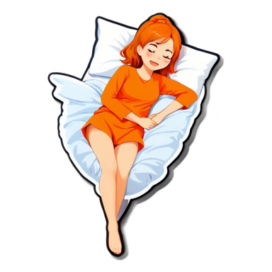 Orange hairedYoung woman in bed with tummy pain r sticker