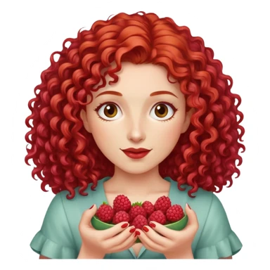 red-haired curly-haired woman holding raspberries in her hands sticker