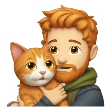 Boy with beard hugging ginger cat sticker