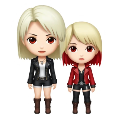 Cute chibi Lady and Trish from Devil May Cry, big heads, small bodies, childlike proportions sticker