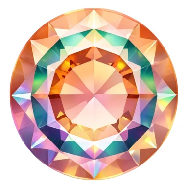round cut gemstone with delicate peach color, holographic rainbow fire, brilliant facets sticker