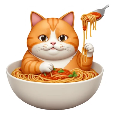 Fat cat eating a big bowl of spaghetti  sticker