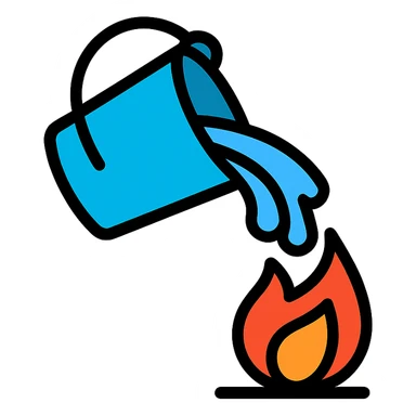 bucket pouring water on a small flame sticker