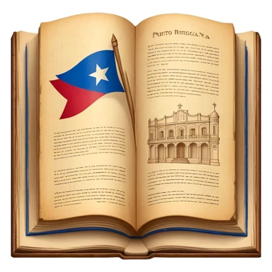 Open vintage book showing detailed stage design sketches, blueprints of theatrical sets, Puerto Rican flag elements woven into the designs, wooden borders, emanating a golden timeless glow sticker