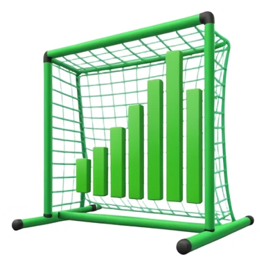 Cinematic realistic green 3d growing bar graph in a soccer goal sticker