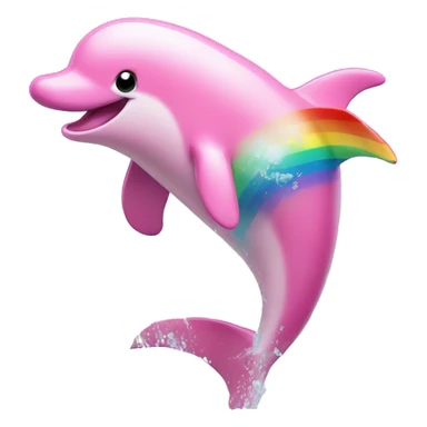 A pink dolphin jumping from water, rainbows everywhere sticker