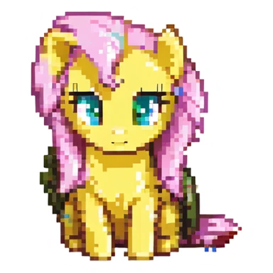 Fluttershy sitting and looking shy pixel art style sticker