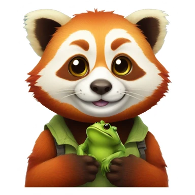 red panda wearing wearing a frog sticker