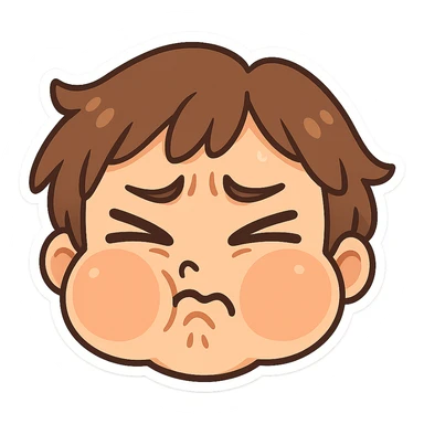 silly face with puffed cheeks and squinting eyes, clearly regretting eating something unpleasant, no text sticker