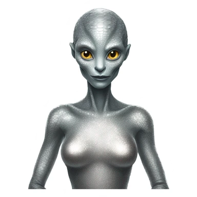 alien reptilian woman in silver dress sticker