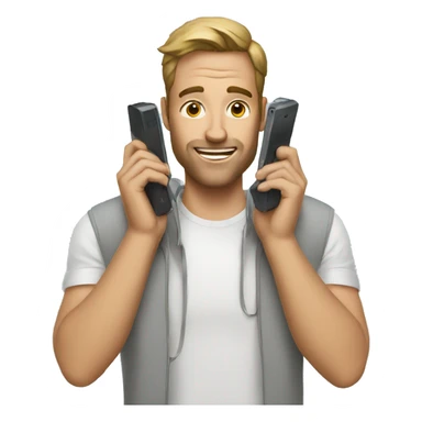 man with two phones sticker