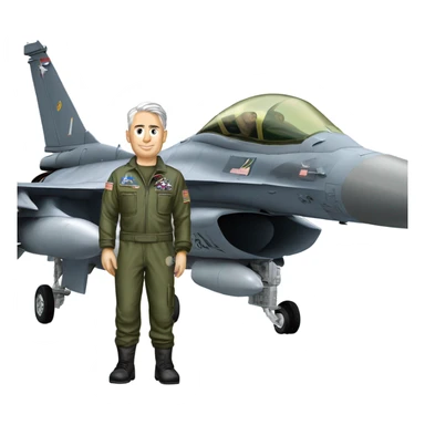 Old fighter pilot standing beside F-16 sticker