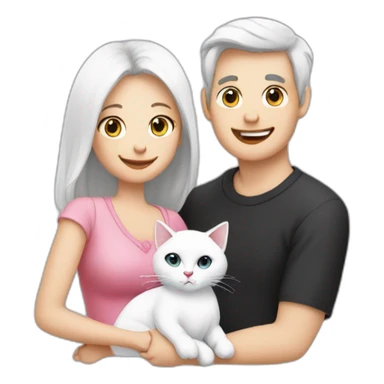 Family of 3- mum-dad-baby girl-white cat-black cat sticker