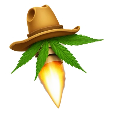 Marijuana leaf riding a rocket with a cowboy hat on sticker