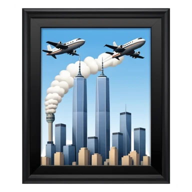 Twin towers with airplane hitting them  sticker