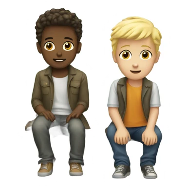 Two blonde boys watching a train sticker
