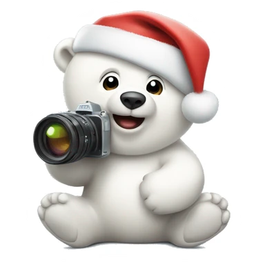 Cute Polar bear in a Santa hat holding a Camera  sticker