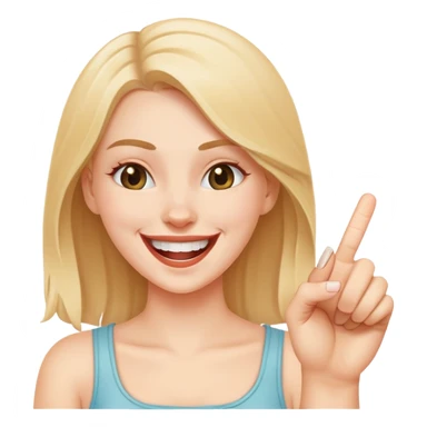 White Girl laughing while holding up a middle finger sticker